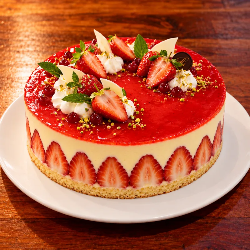 Fraisier avec glaçage miroir